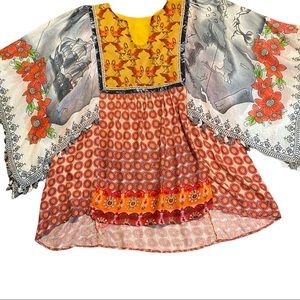 Ivy Jane xl top coral grey must. silky 29”L frnt 31”L back scarf tassel sl cot